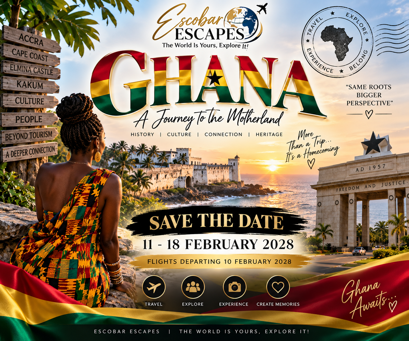 Ghana travel artwork from the original Escobar Escapes homepage